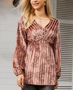 Suzanne Betro Womens Shirt Top Velour Stripe Tunic Copper Leaves Plus Size 1X - Picture 1 of 14