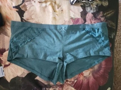 Cacique 女式大码 18/20 男友内裤棉质内裤绿色蕾丝 — 第 1/2 张图片