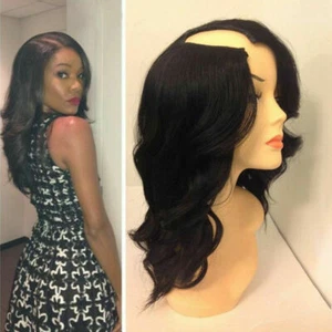 Body Wave U Part Wig 100% Virgin Remy Human Hair Wigs Middle Upart Natural Black - Picture 1 of 8
