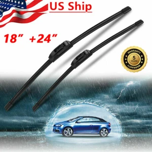 24"+ 18" Inch Windshield Wiper Blades J-hook High Quality Bracketless Frameless - Bild 1 von 12