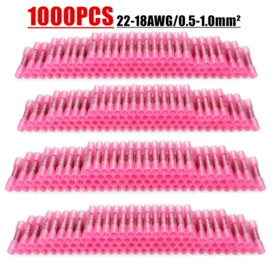 1000Pcs Heat Shrink Waterproof Wire Connectors Red 22-18AWG Butt Seal Terminals - Image 1 of 4