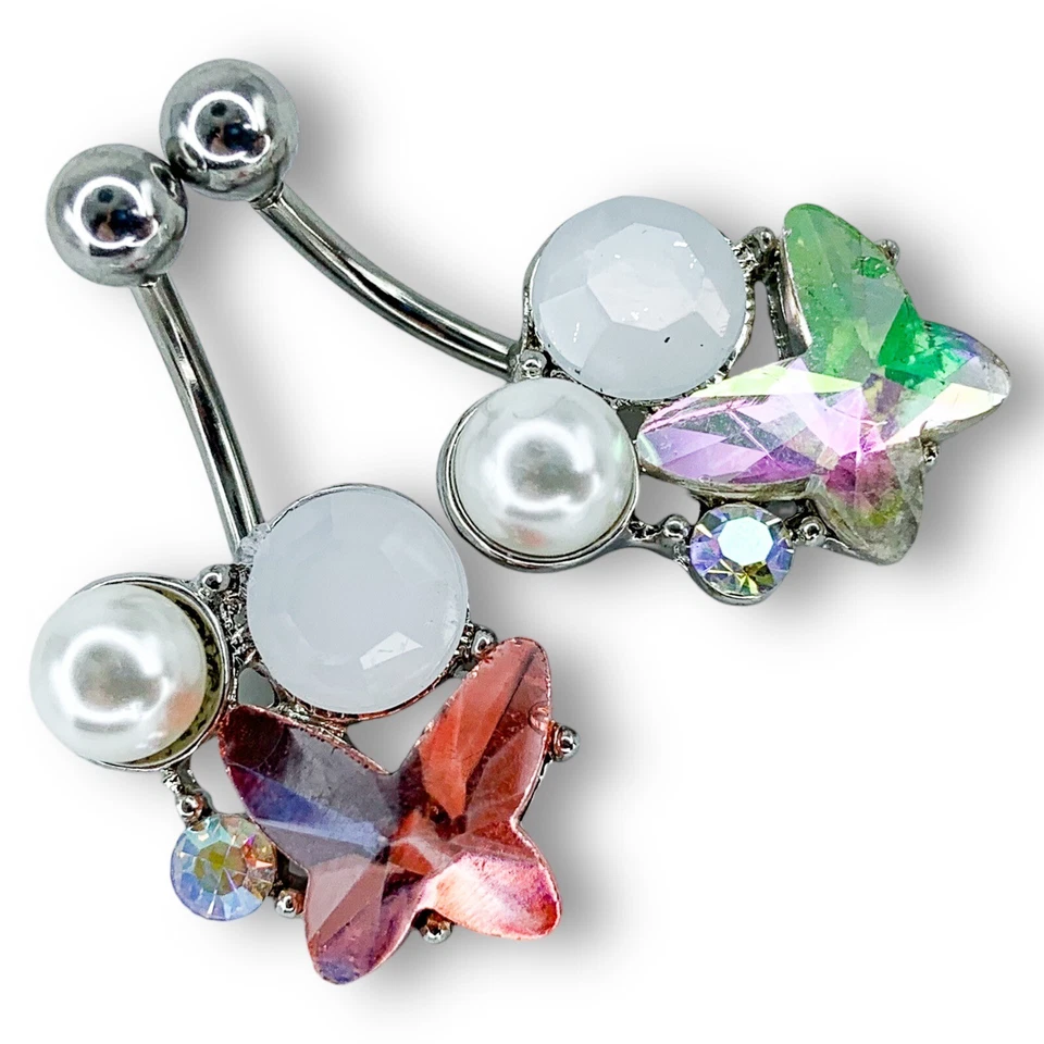 Anillo para el vientre 14 g aurora boreal brillante circonita cúmula gema mariposa racimo B412-413 Foto 1 de 2