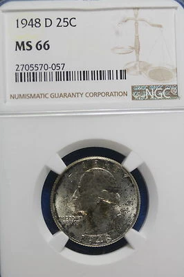 1948 D NGC MS66 Washington Quarter Dollar!! #B49618 - Image 1 of 2