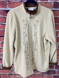 D & Co Women's Cream/Brown Fleece Full Zip Jacket Embroidered Size L - Picture 1 of 3
