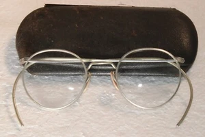 Antique Wire Rim American Optical Ful-Vue Eyeglasses W/Tolex Covered Metal Case - Picture 1 of 12