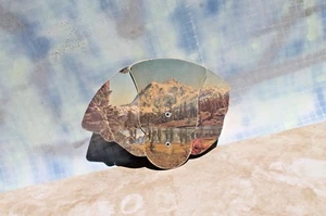 VTG Advertising Fan Wright's Greenhouse Panoramic Mountain View movable Hand Fan - Picture 1 of 5