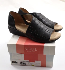 Soul Naturalizer Women's 7M Black BRYLAN Leather Open Toe Slip On Sandals Shoes - Picture 1 of 10