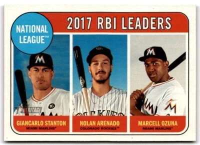 2018 Topps Heritage #4 Nolan Arenado / Giancarlo Stanton / Marcell Ozuna LL - Image 1 of 2