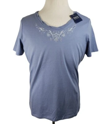 Basic Editions Shirt Top Blouse Womens Pullover Short Sleeve Blue Size XL - Image 1 of 4