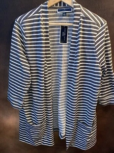 Karen Scott Sport Pxl NWT Cardigan Elbow Sleeve Open Front Stripe 🧡 - Picture 1 of 8
