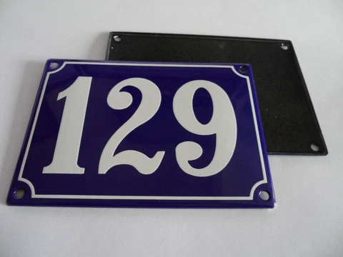 Old French Blue Enamel Porcelain Metal House Door Number Street Sign / Plate 129 Cover
