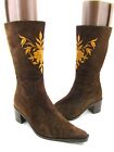MARC O&#39; POLO Brown Suede Leather Steifel Embroidery Knee High Boots 10.5 40.5