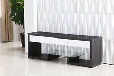 TV Stand Large Black Entertainment Unit White Gloss Drawers Clear Glass Shelf