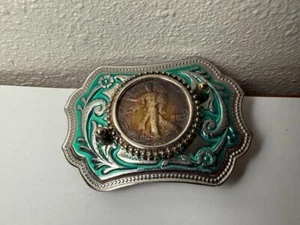 1943 WALKING LIBERTY SILVER HALF DOLLAR BELT BUCKLE - Picture 1 of 2