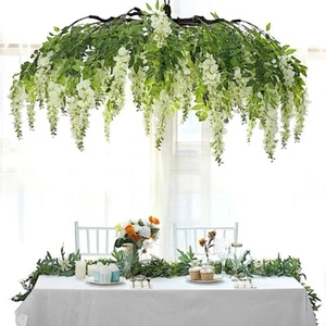 55" Cream Green Hanging Artificial FLOWER Chandelier Silk Wisteria Vine Party - Picture 1 of 9