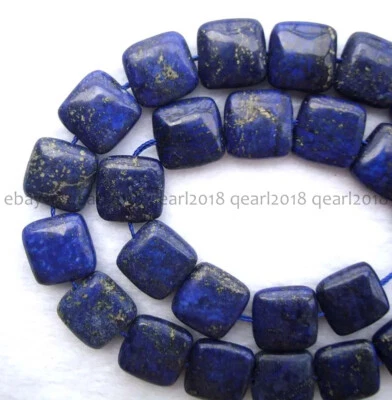 Natural Blue Lapis Lazuli 12mm Flat Square Gemstone Spacer Beads Jewelry Making - Image 1 of 4