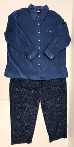 R & K Originals Women's 2 Piece Set Button Up Top And Paisley Pants Blue SZ 24W - Picture 1 of 19