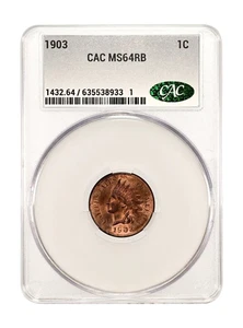 1903 Small Cents Indian Head CACG MS 64 RB CAC - Bild 1 von 2