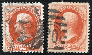 US Sc 178 183 Vermilion 2¢ 1875-79 CBNCo. ABNCo. Paper Type Set Black Duplex - Picture 1 of 1