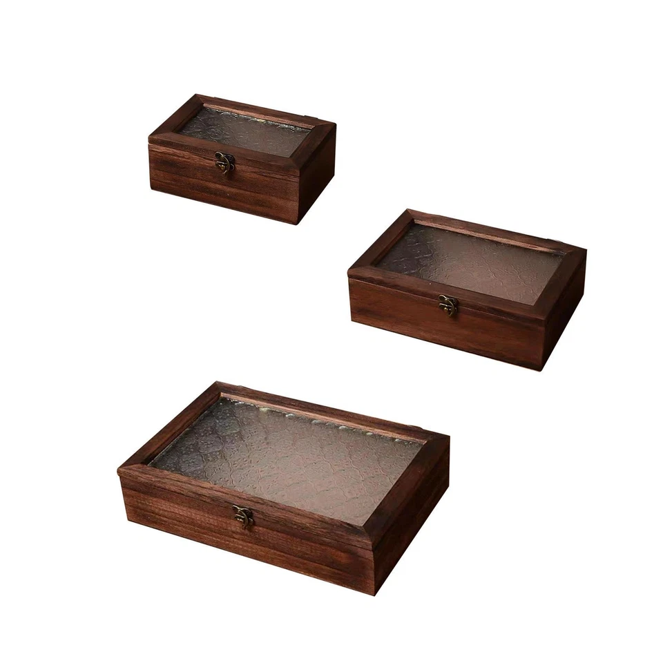 Trinket Storage Box Jewelry Organizer Display Container Glass Lid Rustic Art - Image 1 of 1