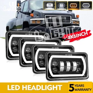 4PCS Fit GMC Kodiak Topkick 2003-2009 Black 4x6'' LED Headlights Hi-Lo Halo DRL - Picture 1 of 12