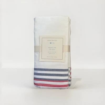 Pottery Barn Baby органический Cole кроватки юбка синий красный белая полоса новый с Ярлыками - Изображение 1 из 4