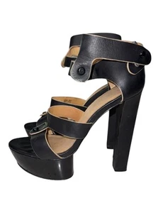 L.A.M.B. LAMB Black Vegeta Tan Leather Mollie Heels Size 8.5 - Picture 1 of 8