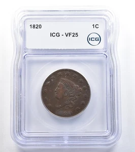 1820 Coronet Head Large Cent VF25 ICG *8028 - Picture 1 of 3