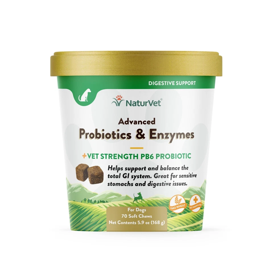 NaturVet Advanced Probiotics and Enzymes Plus Vet Strength Pb6 Probiotic for 70