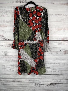 Libby Edelman Dress Womens Small Multi Patchwork Floral Boho Midi Long Sleeve Be - Picture 1 of 12
