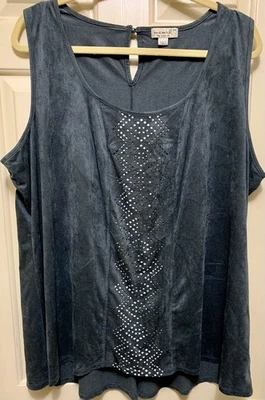 Camiseta sin mangas túnica sin mangas One World 3X imitación gamuza recortes verde oscuro 50 busto Foto 1 de 4