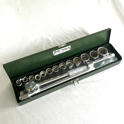 SK Tools 16pc 1/2" Drive Shallow Socket Set w/ Ratchet Vintage New Old Stock S-k - Image 1 of 4