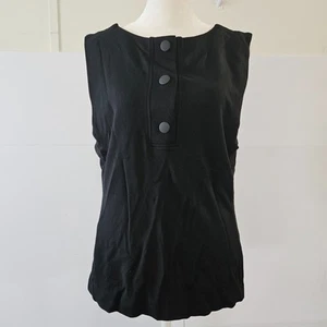 Cabi Size L Black Tank Blouse Shirt Top with Neck Snaps Front Closure and Hook a - Picture 1 of 18