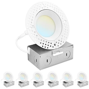Luxrite 3 Inch Trimless Recessed LED Light 5CCT 2700K-5000K 750LM IC ETL 6-Pack - Picture 1 of 7