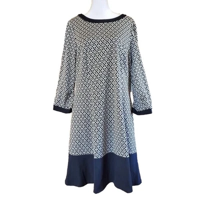 NWT Eliza J Navy White Geometric Print A-Line Dress Women's Sz 16 Pockets Career - Image 1 of 4