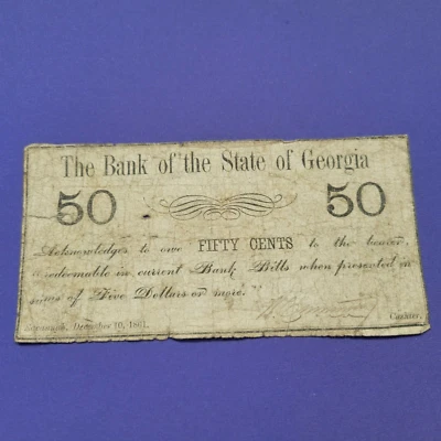 50c Confederate Civil War Note Bank State of Georgia 1st Issue G/VG 220517G - Image 1 of 4