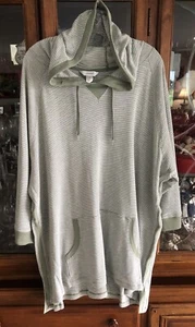 CJ Banks Relaxed Restyled 3X Plus CTN BL Green/White Stripe 3/4 SLV Hoodie NWT - Picture 1 of 14