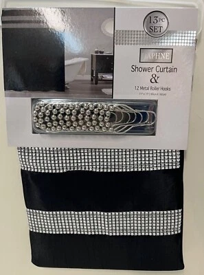 Daphne Fabric Shower Curtain with Silver Metallic Border & 12 Metal Roller Rings - Image 1 of 2