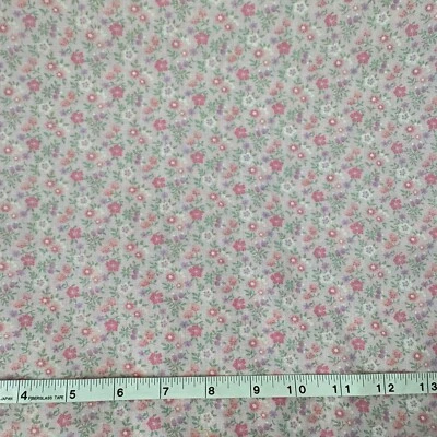 Pink Purple Floral Vtg Fabric 63" x 45" 1.5 Yard Pc Spring Industries Semi Sheer - Image 1 of 4