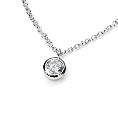 Incasso Solitario Zircone Collana Argento Sterling 925 Marcato Nuovo IN Scatola - Immagine 1 di 3