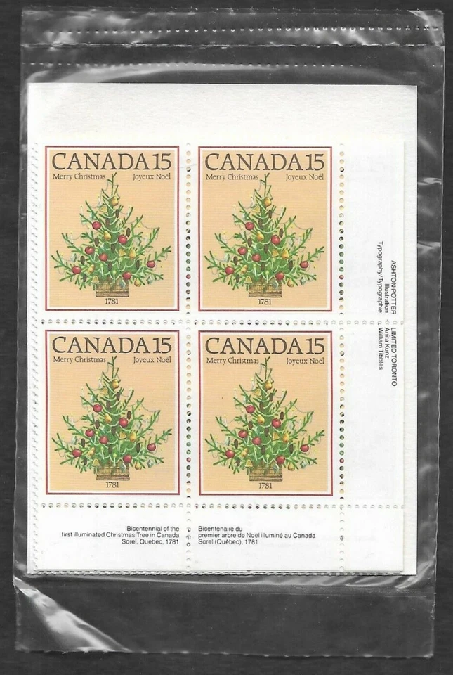 pk03388:Stamps-Canada PO Pack #900 Christmas Tree 15 cent Plate Block Set-MNH - Image 1 of 1