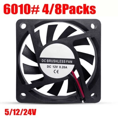 4/8Pcs High Speed 5/12/24V 60X10mm DC 2 Pin Brushless Cooling Fan Exhaust IDE US - Image 1 of 4