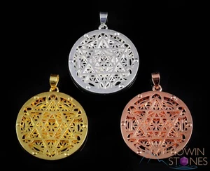 ORO PLATA COBRE Flor de la Vida Merkaba Colgante Geometría Sagrada Joyería E1501 - Imagen 1 de 10