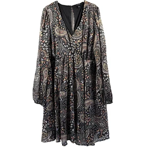 Torrid Women's Mini Babydoll Dress Size 1X Dark Paisley Sheer Long Sleeves Lined - Picture 1 of 9