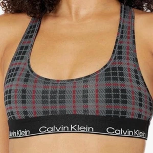 Calvin Klein Bralette Damen XL schwarz rot Tartan kariert ungefüttert modern Baumwolle - Bild 1 von 14