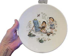 Vtg Sarreguemines French PV Plate FAIENCE Childs Story Girls PAINTING Frogs pads - Picture 1 of 10