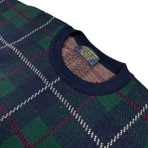 VTG Brooks Brothers Men's Wool Sweater Navy Tartan Plaid • Italy • Large - Picture 1 of 8