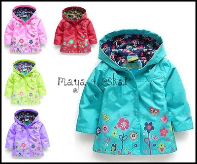 BABY GIRL RAIN MAC COAT SPRING SUMMER JACKET with HOOD WINDBREAKER FLOWER 18M-5Y - Image 1 of 3