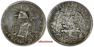 Mexico Silver 1872 Zs H 25 Centavos Mintage-260,000 Zacatecas KM# 406.9 (177)  - Picture 1 of 3
