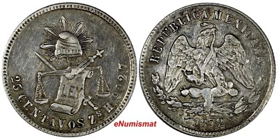 Mexico Silver 1872 Zs H 25 Centavos Mintage-260,000 Zacatecas KM# 406.9 (177)  - Image 1 of 3